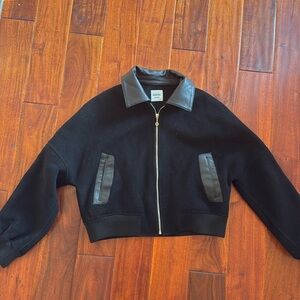 Hermes black Wool and Leather Bomber jacket, size 38